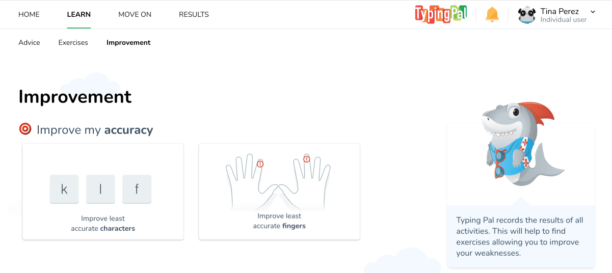Accessing improvement activities in the student interface