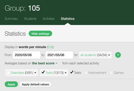 Relevant activities checked