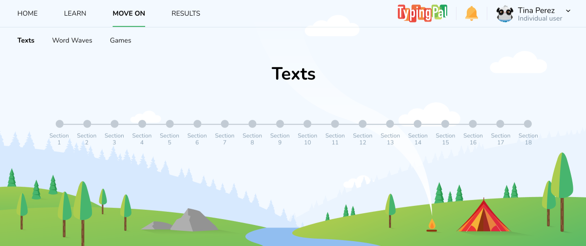 The _Move on_ tab to access the texts in the student interface