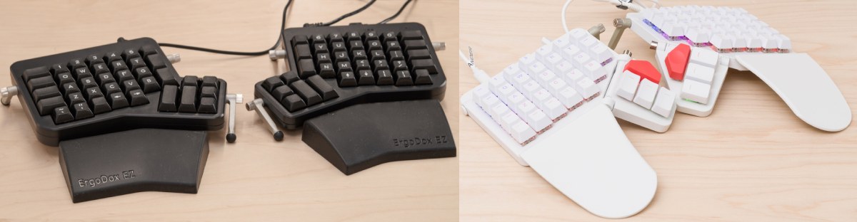 Le ErgoDox EZ (à gauche) et le ZSA Moonlander (à droite). Source : rtings.com